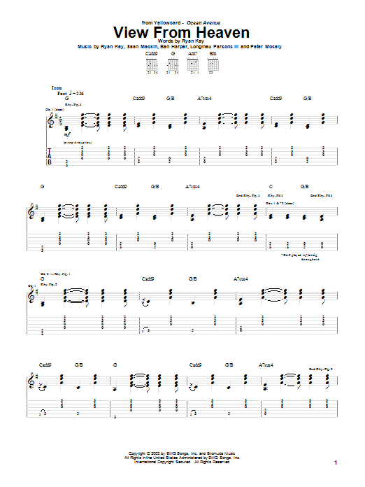 Yellowcard View From Heaven sheet music notes and chords arranged for Guitar Tab