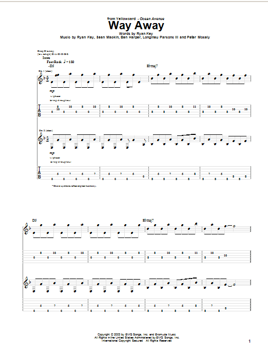 Yellowcard Way Away sheet music notes and chords arranged for Guitar Tab