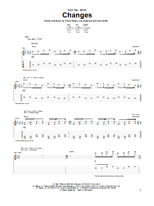 Yes Changes sheet music notes and chords arranged for Guitar Tab