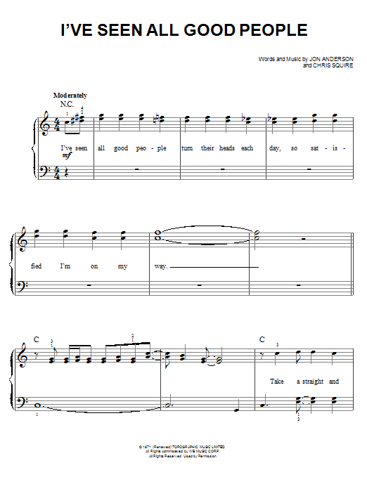 Yes I've Seen All Good People sheet music notes and chords arranged for Bass Guitar Tab