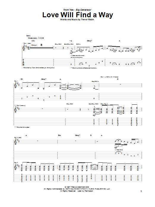Yes Love Will Find A Way sheet music notes and chords arranged for Guitar Tab
