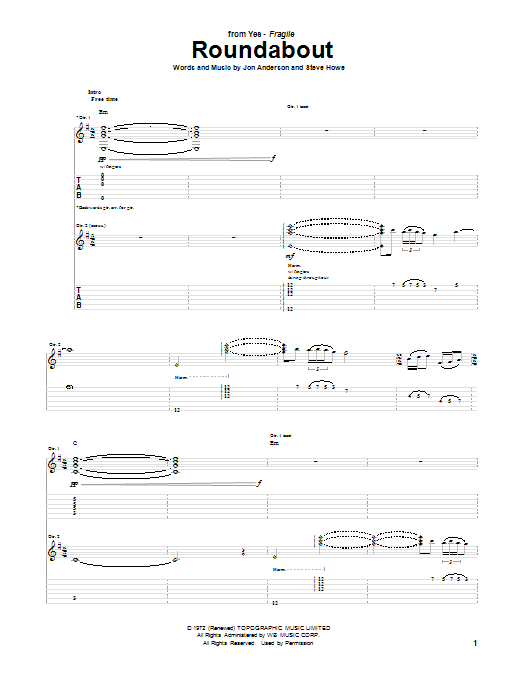 Yes Roundabout sheet music notes and chords arranged for Keyboard Transcription