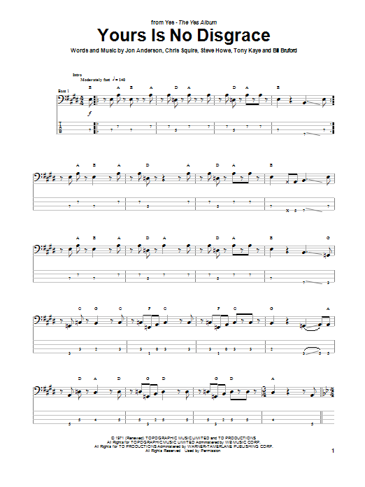 Yes Yours Is No Disgrace sheet music notes and chords arranged for Bass Guitar Tab