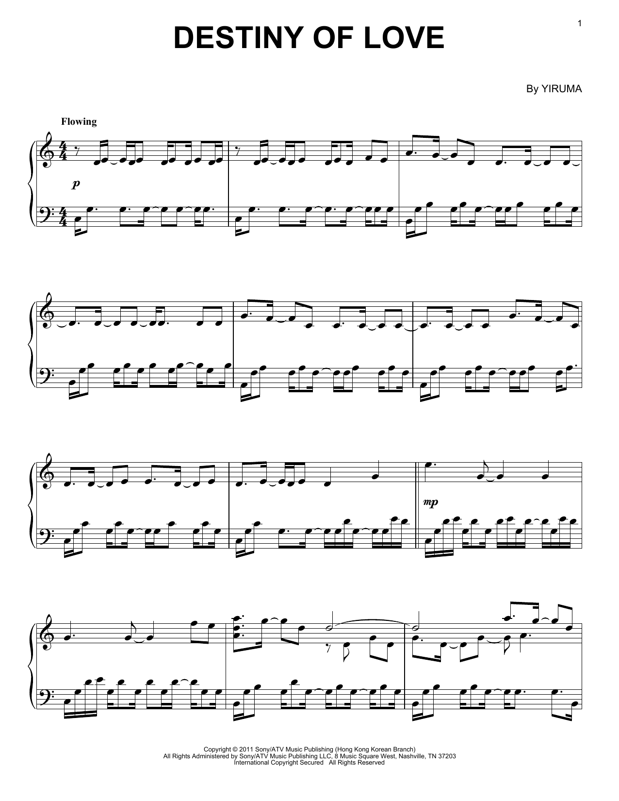 Yiruma Destiny Of Love sheet music notes and chords arranged for Piano Solo