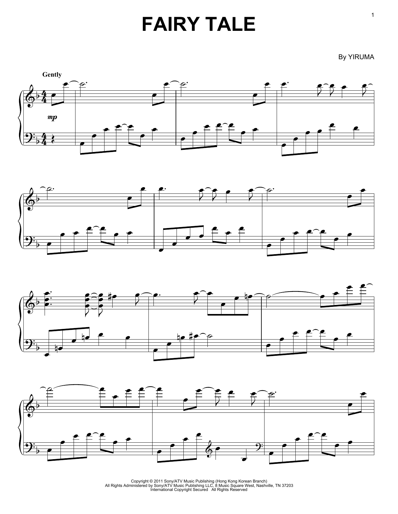 Yiruma Fairy Tale sheet music notes and chords arranged for Easy Piano