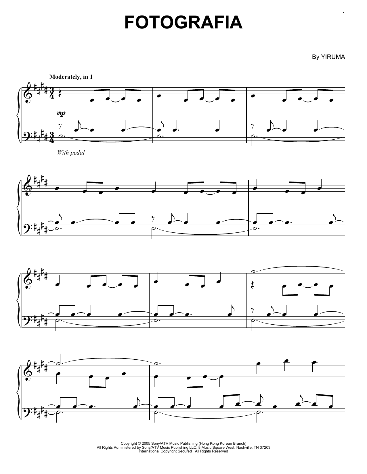 Yiruma Fotografia sheet music notes and chords arranged for Easy Piano