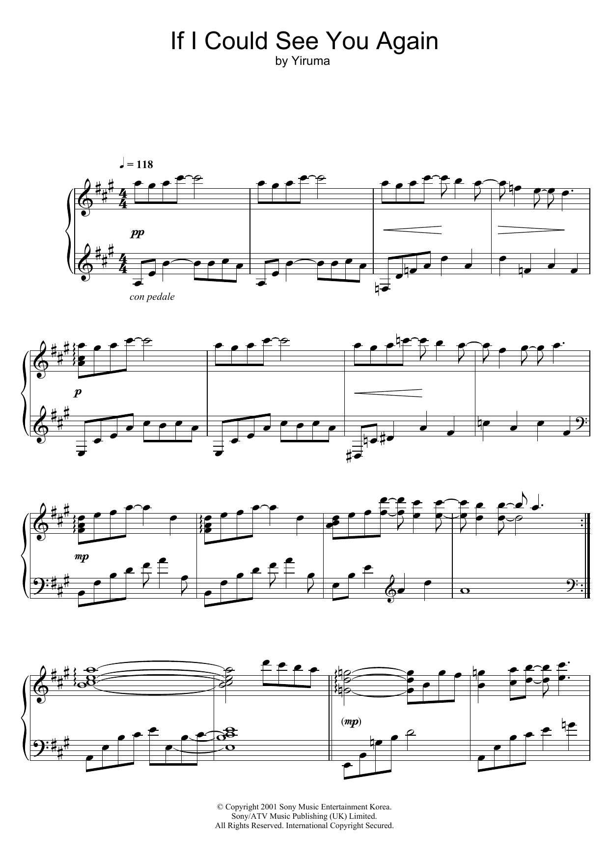 Yiruma If I Could See You Again sheet music notes and chords arranged for Piano Solo