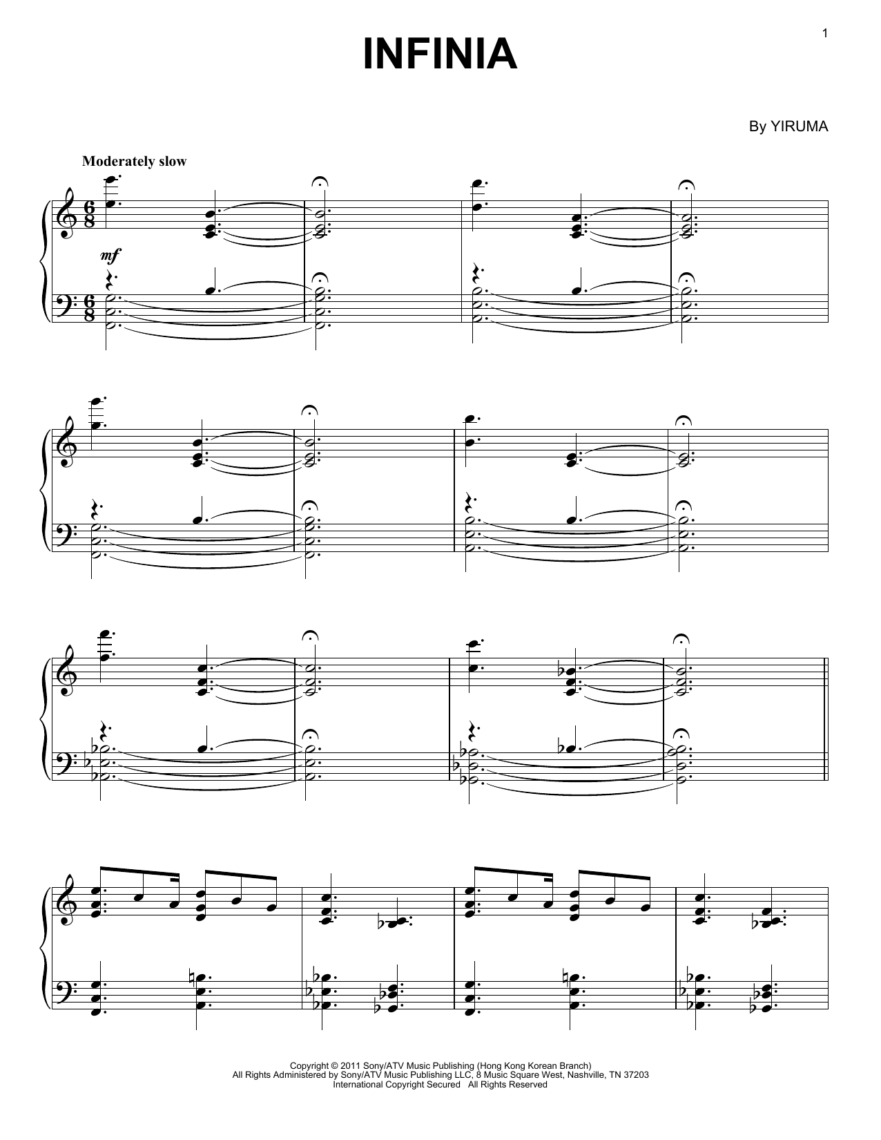 Yiruma Infinia sheet music notes and chords arranged for Easy Piano