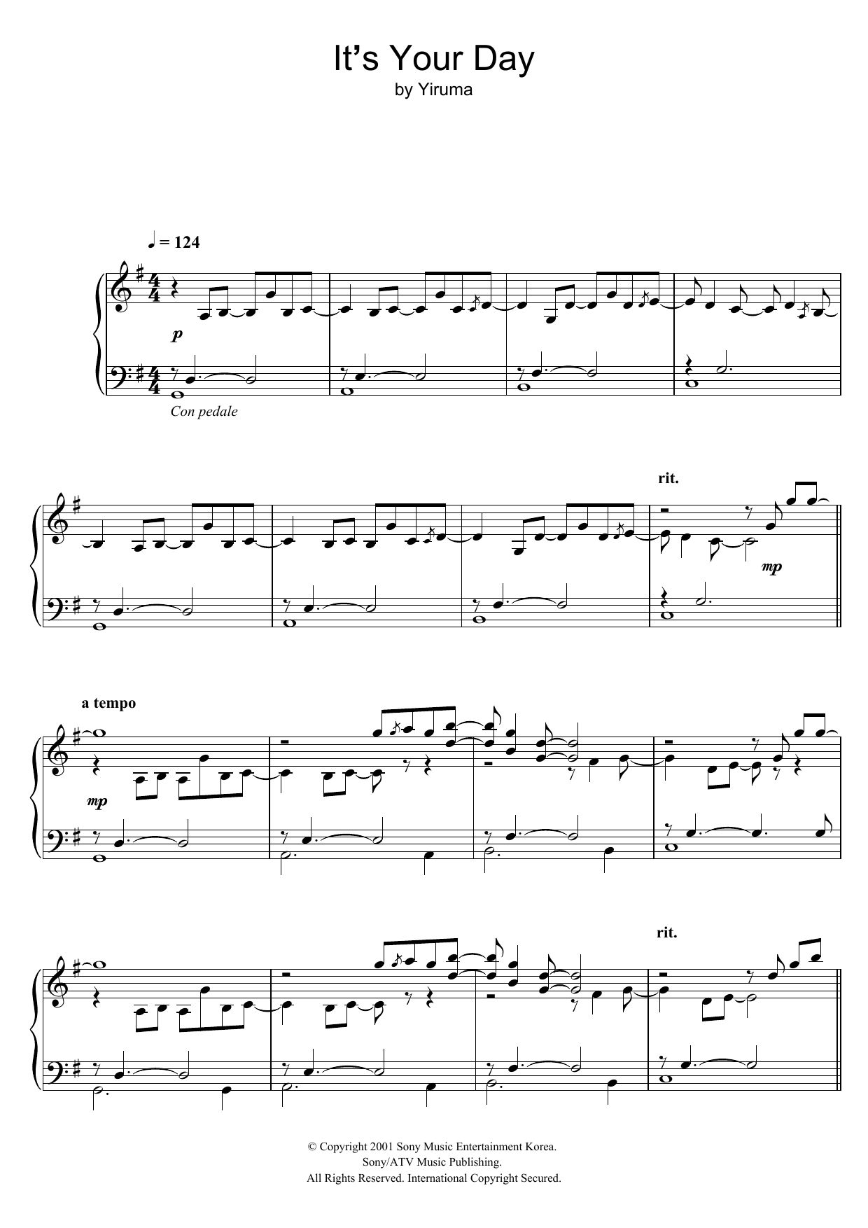 Yiruma It's Your Day sheet music notes and chords arranged for Piano Solo