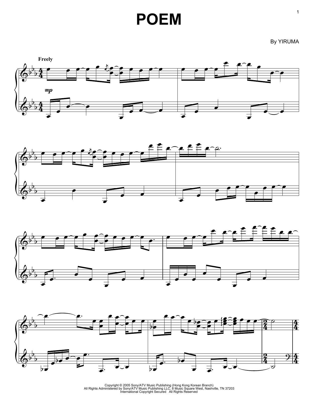 Yiruma Poem sheet music notes and chords arranged for Piano Solo