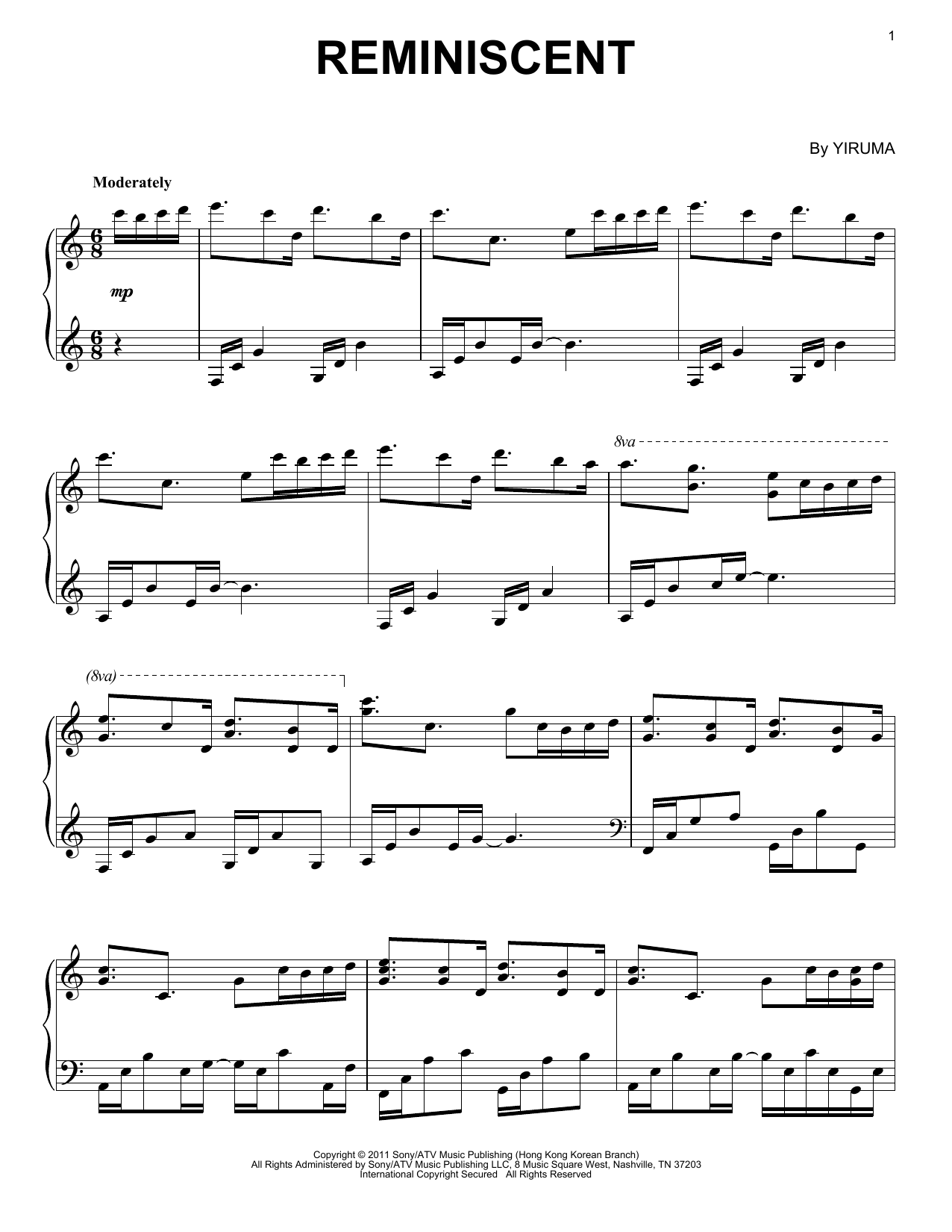 Yiruma Reminiscent sheet music notes and chords arranged for Piano Solo