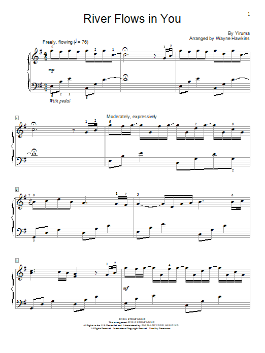 Wayne Hawkins River Flows In You sheet music notes and chords arranged for Educational Piano