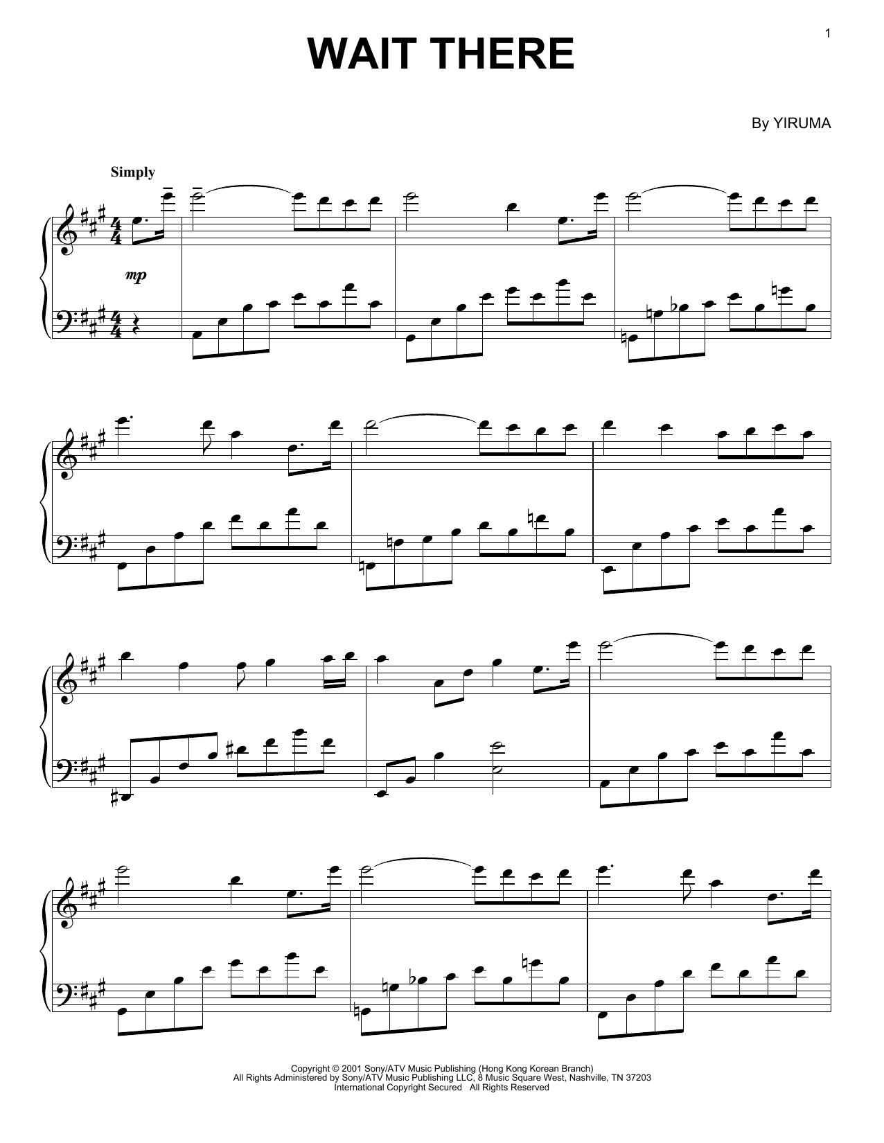Yiruma Wait There sheet music notes and chords arranged for Easy Piano