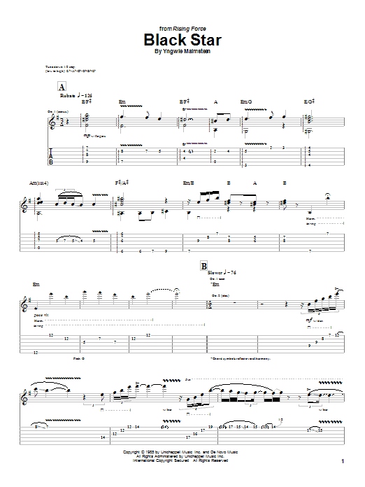 Yngwie Malmsteen Black Star sheet music notes and chords arranged for Guitar Tab (Single Guitar)