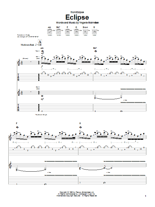 Yngwie Malmsteen Eclipse sheet music notes and chords arranged for Guitar Tab