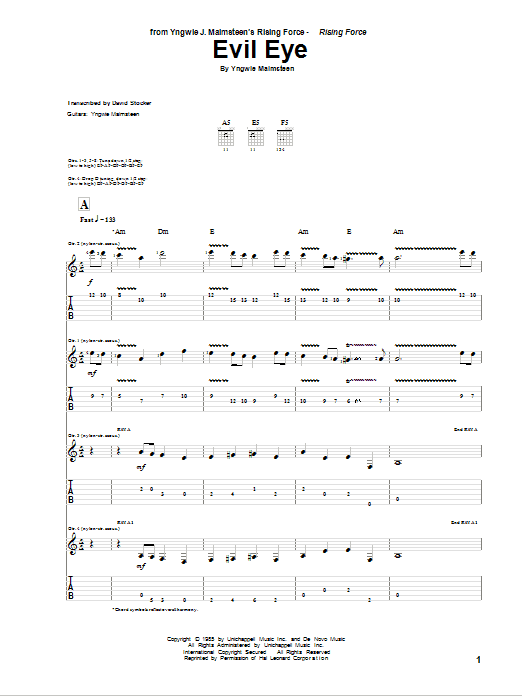 Yngwie Malmsteen Evil Eye sheet music notes and chords arranged for Guitar Tab