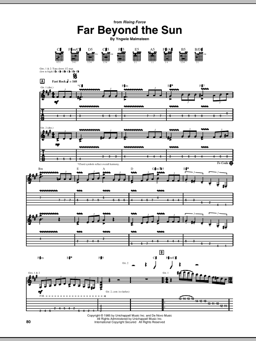 Yngwie Malmsteen Far Beyond The Sun sheet music notes and chords arranged for Guitar Tab