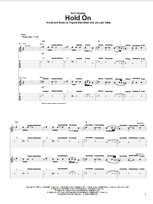 Yngwie Malmsteen Hold On sheet music notes and chords arranged for Guitar Tab