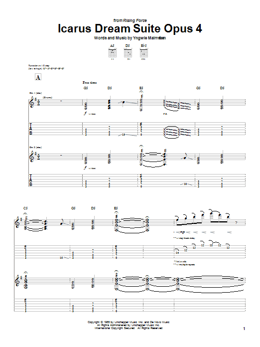 Yngwie Malmsteen Icarus Dream Suite Opus 4 sheet music notes and chords arranged for Guitar Tab