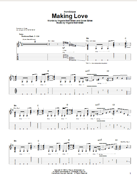 Yngwie Malmsteen Making Love sheet music notes and chords arranged for Guitar Tab
