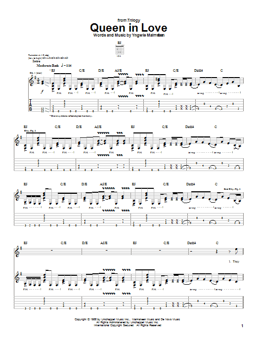 Yngwie Malmsteen Queen In Love sheet music notes and chords arranged for Guitar Tab