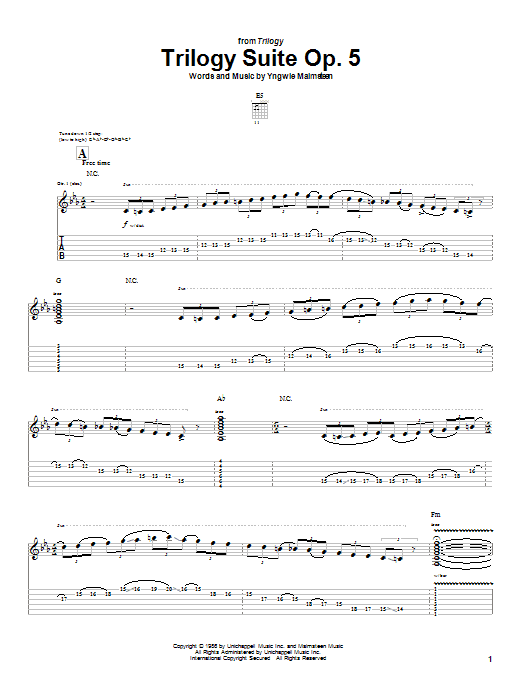 Yngwie Malmsteen Trilogy Suite Op. 5 sheet music notes and chords arranged for Guitar Tab (Single Guitar)