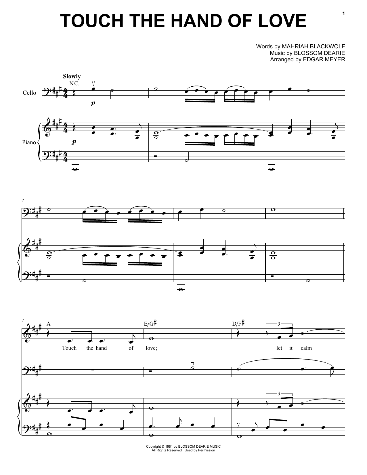 Yo-Yo Ma Touch The Hand Of Love sheet music notes and chords arranged for Cello and Piano