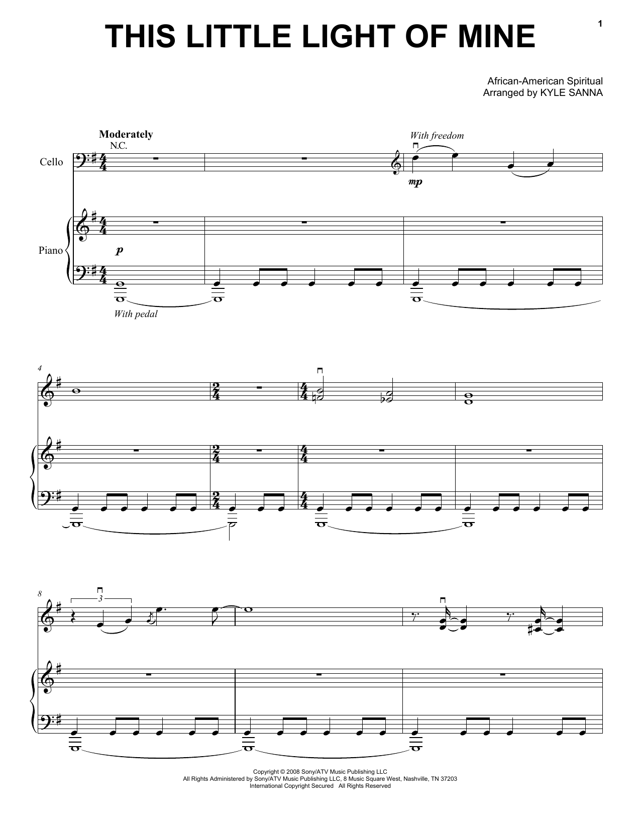 Yo-Yo Ma This Little Light Of Mine sheet music notes and chords arranged for Cello and Piano