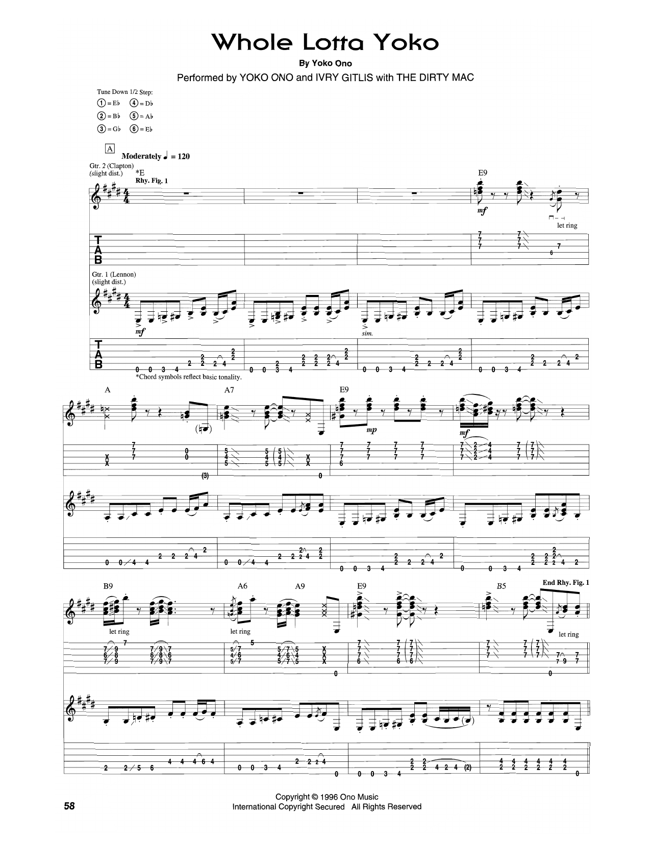 Yoko Ono Whole Lotta Yoko sheet music notes and chords arranged for Guitar Tab