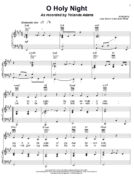 Yolanda Adams O Holy Night sheet music notes and chords arranged for Piano, Vocal & Guitar Chords (Right-Hand Melody)