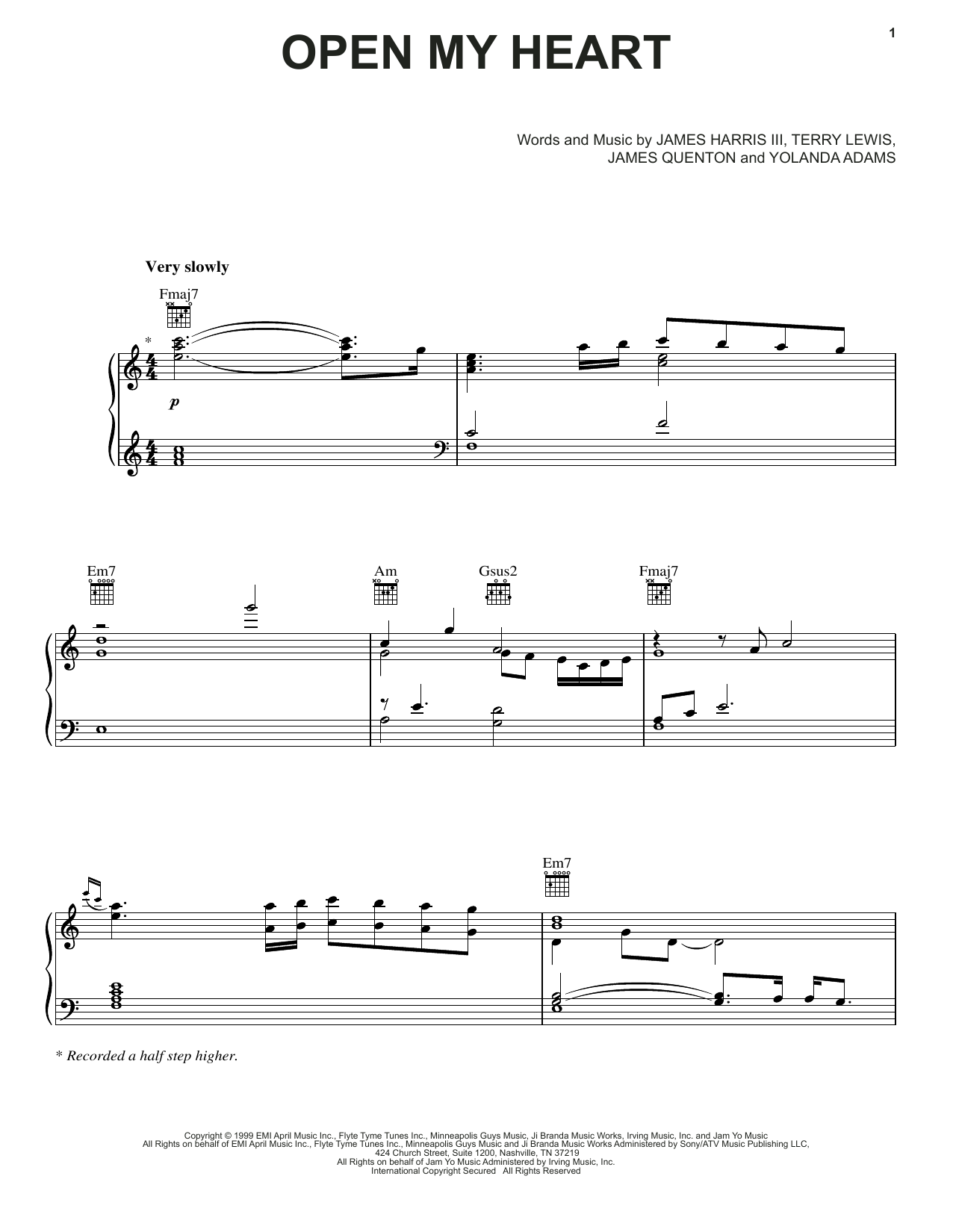 Yolanda Adams Open My Heart sheet music notes and chords arranged for Piano, Vocal & Guitar Chords (Right-Hand Melody)