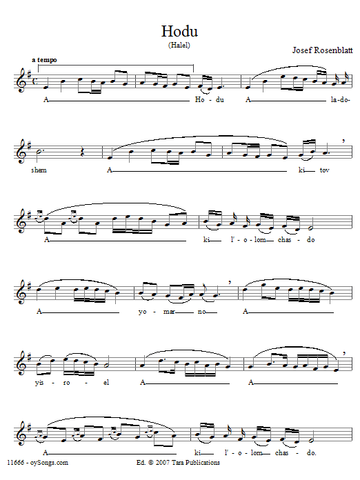 Yossele Rosenblatt Hodu (Halel) sheet music notes and chords arranged for Lead Sheet / Fake Book