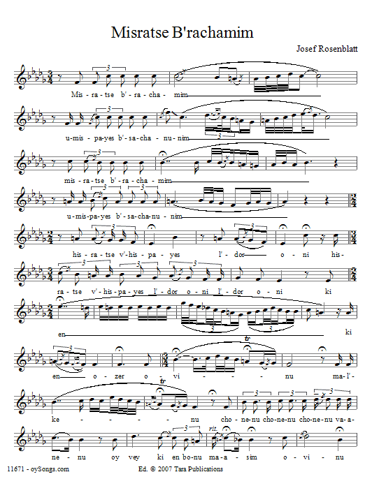 Yossele Rosenblatt Misratse B'rachamim sheet music notes and chords arranged for Lead Sheet / Fake Book
