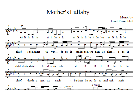 Yossele Rosenblatt Mother's Lullaby sheet music notes and chords arranged for Lead Sheet / Fake Book