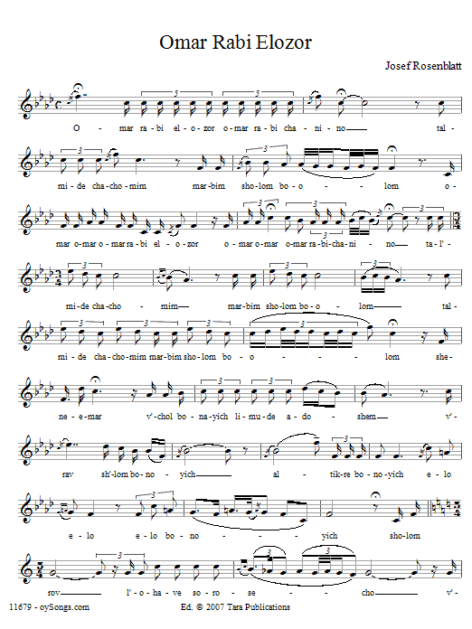Yossele Rosenblatt Omar Rabi Elozor sheet music notes and chords arranged for Lead Sheet / Fake Book