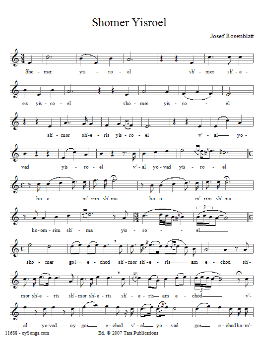 Yossele Rosenblatt Shomer Yisroel sheet music notes and chords arranged for Lead Sheet / Fake Book