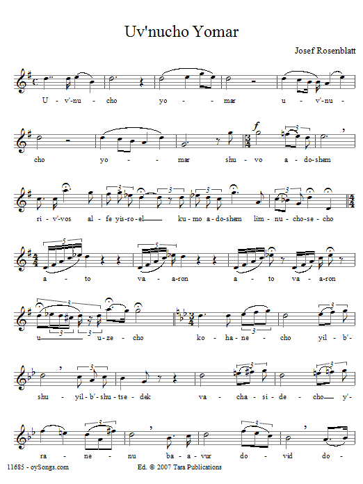 Yossele Rosenblatt Uv'nocho Yomar sheet music notes and chords arranged for Lead Sheet / Fake Book