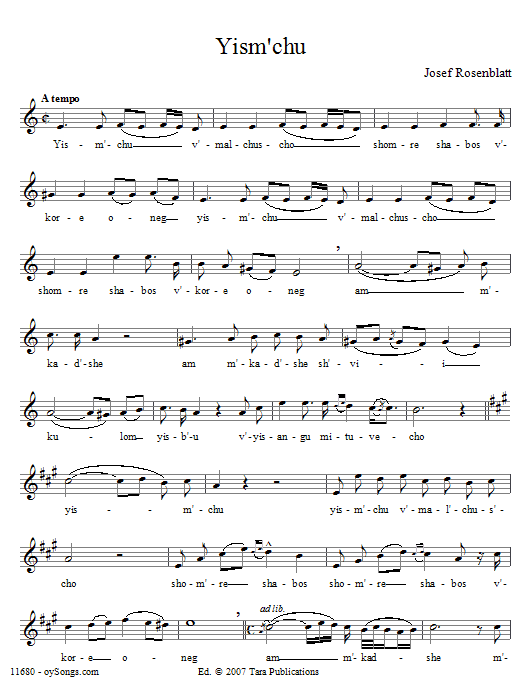 Yossele Rosenblatt Yism'chu sheet music notes and chords arranged for Lead Sheet / Fake Book
