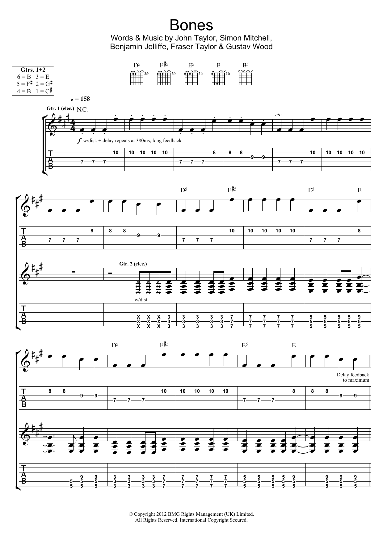 Young Guns Bones sheet music notes and chords arranged for Guitar Tab