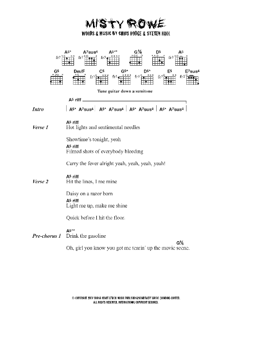 Young Heart Attack Misty Rowe sheet music notes and chords arranged for Guitar Chords/Lyrics