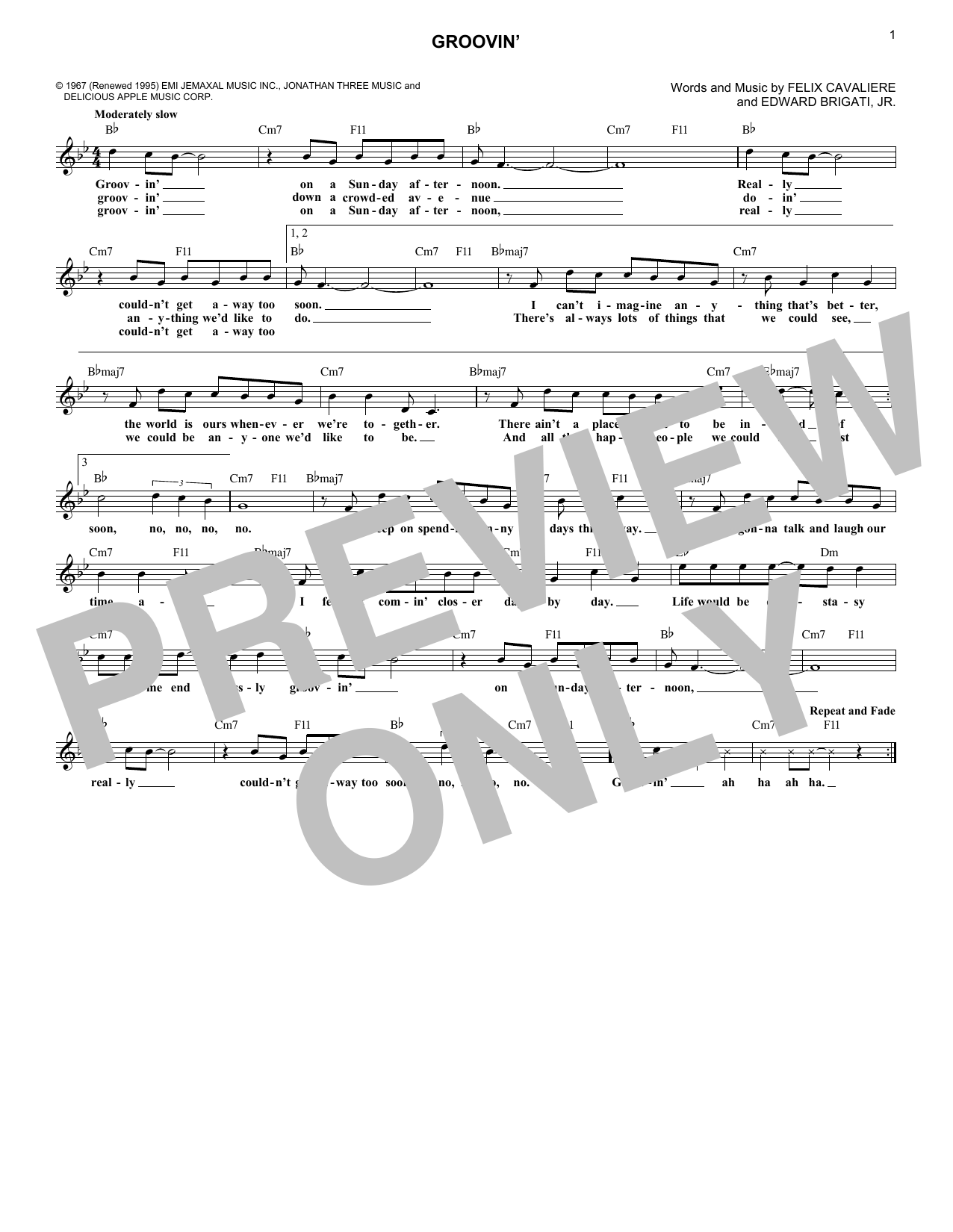 Young Rascals Groovin' sheet music notes and chords arranged for Tenor Sax Solo