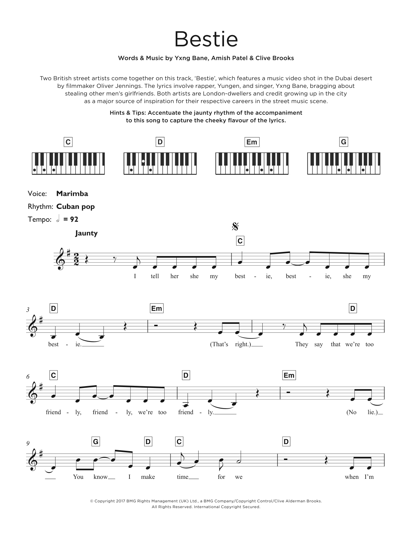 Yungen Bestie (featuring Yxng Bane) sheet music notes and chords arranged for Keyboard (Abridged)