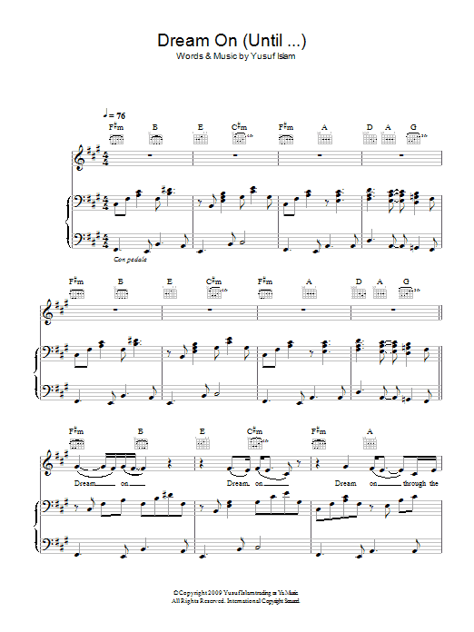 Yusuf Islam Dream On (Until ...) sheet music notes and chords arranged for Piano, Vocal & Guitar Chords