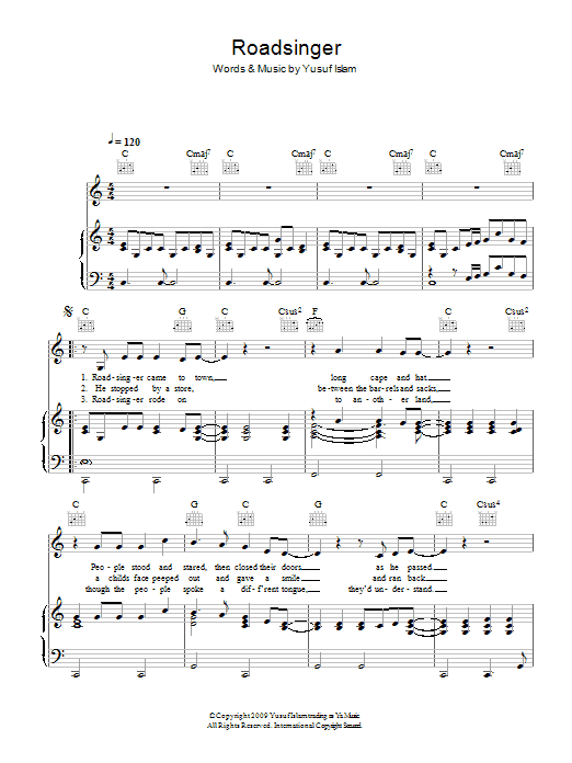 Yusuf Islam Roadsinger sheet music notes and chords arranged for Piano, Vocal & Guitar Chords