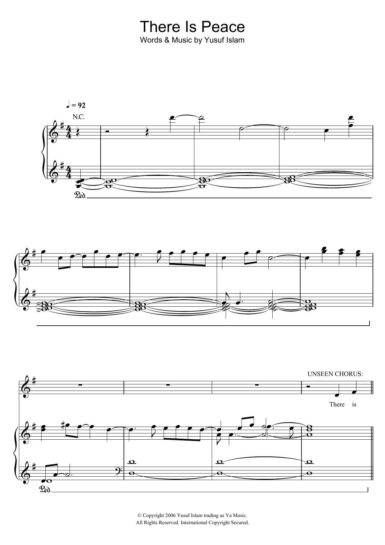 Yusuf Islam There Is Peace (from the musical 'Moonshadow') sheet music notes and chords arranged for Piano, Vocal & Guitar Chords