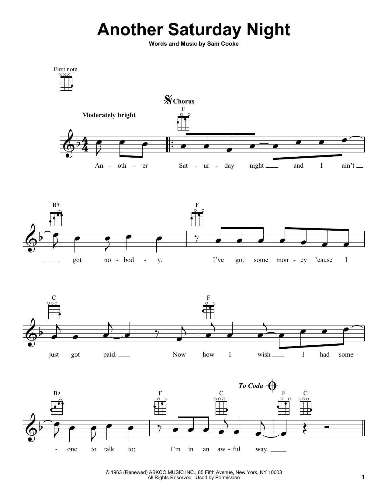 Yusuf/Cat Stevens Another Saturday Night sheet music notes and chords arranged for Ukulele