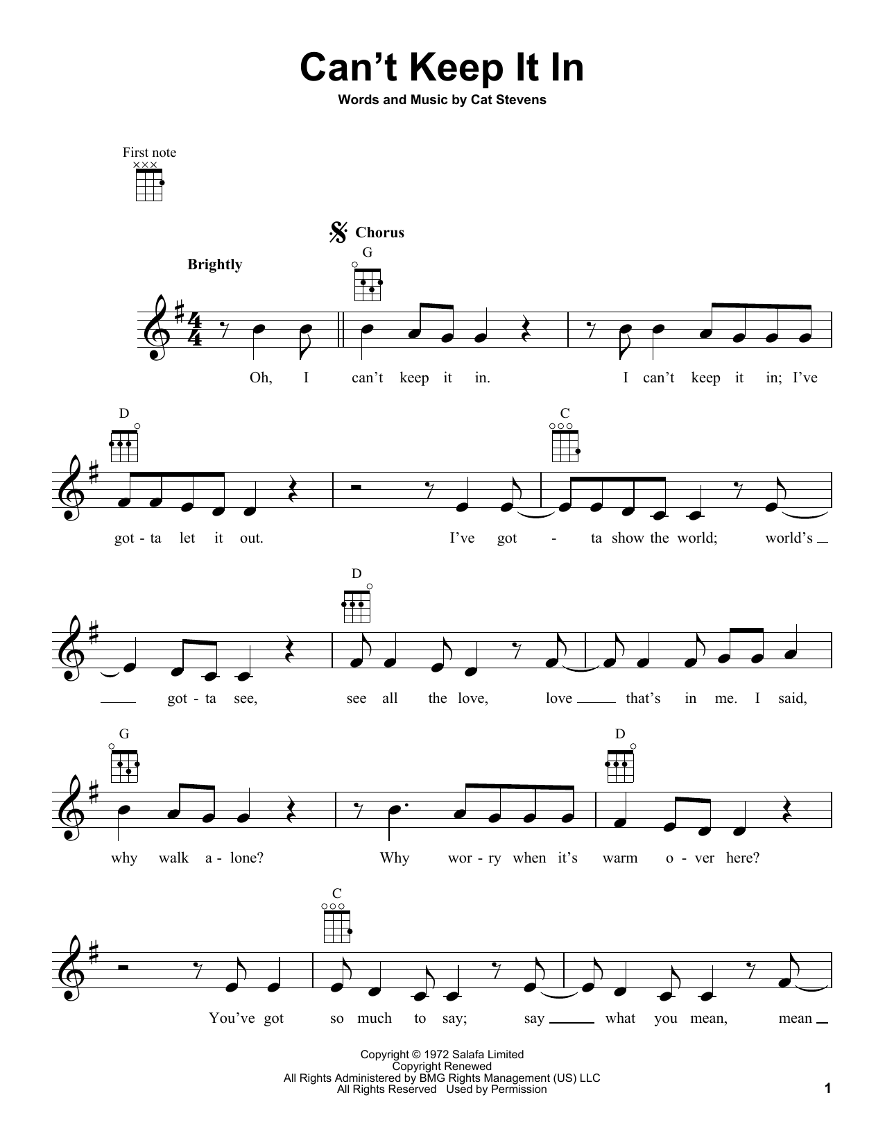 Yusuf/Cat Stevens Can't Keep It In sheet music notes and chords arranged for Ukulele