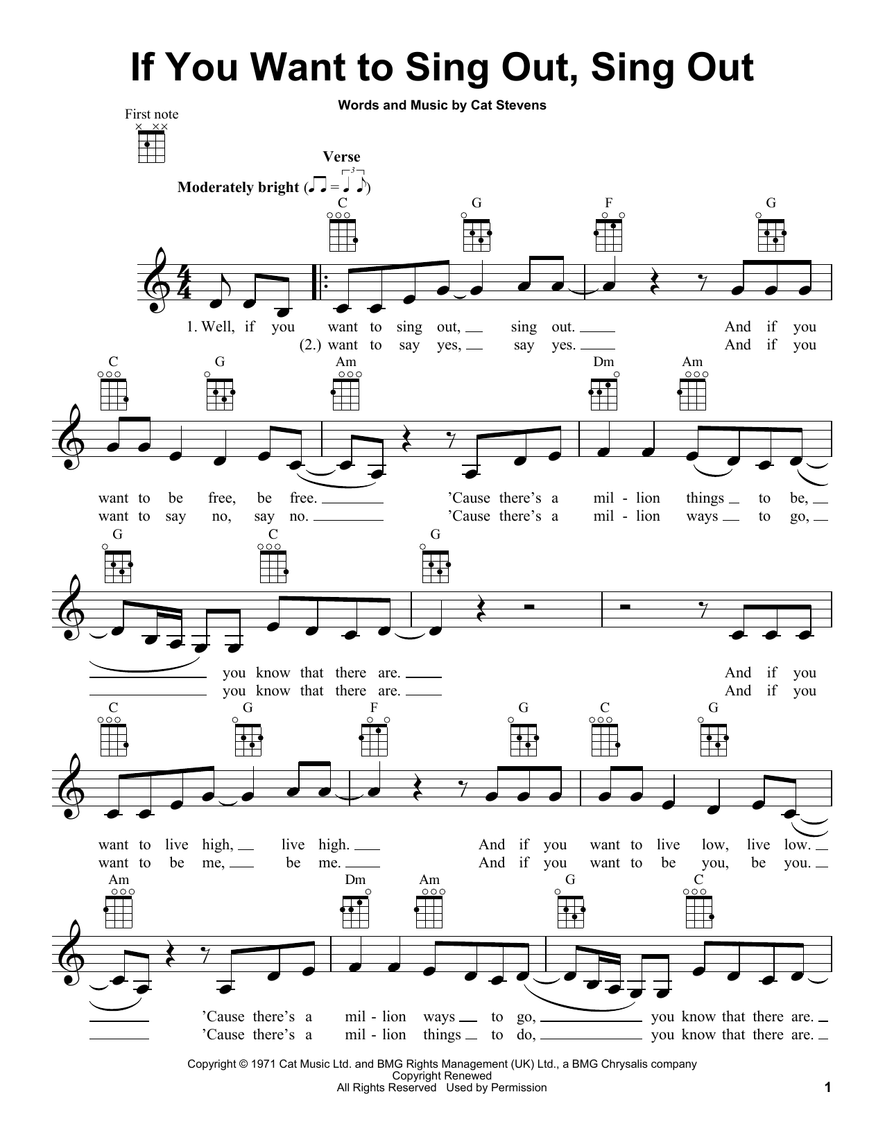 Yusuf/Cat Stevens If You Want To Sing Out, Sing Out sheet music notes and chords arranged for Ukulele