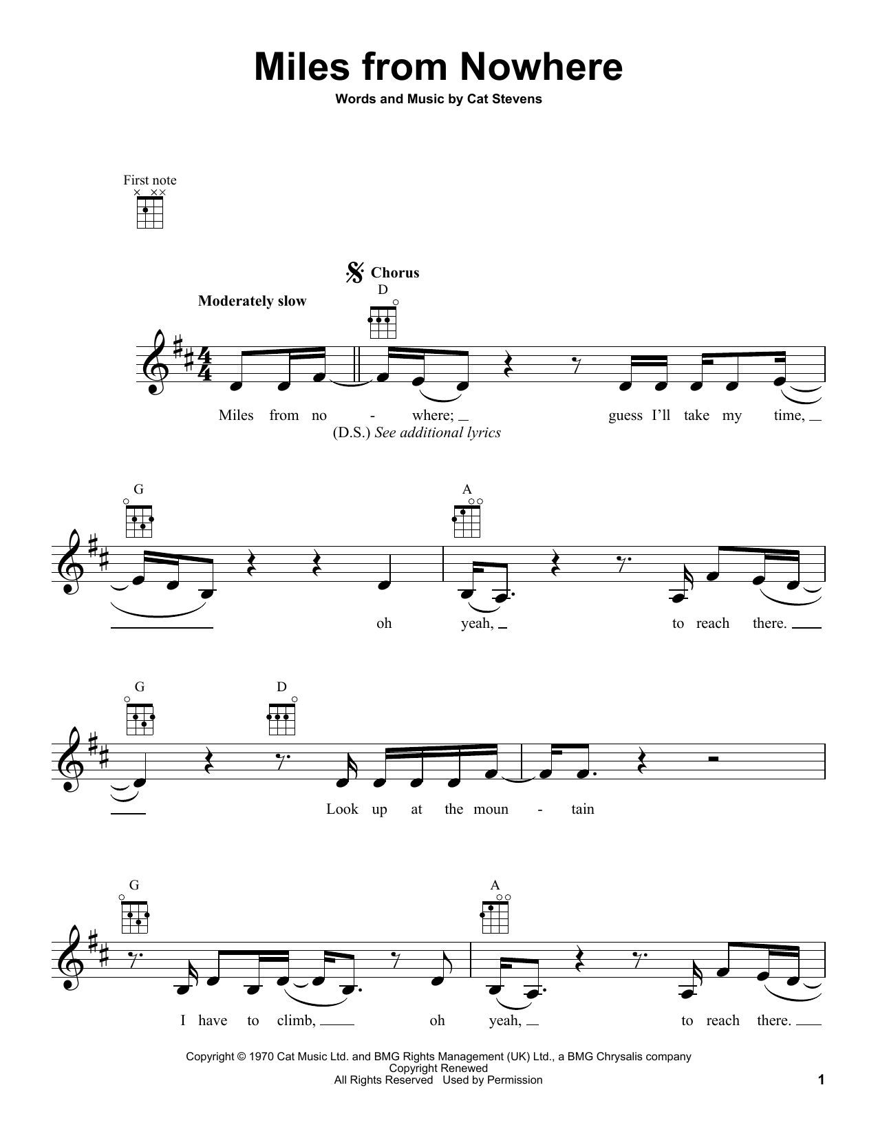 Yusuf/Cat Stevens Miles From Nowhere sheet music notes and chords arranged for Ukulele