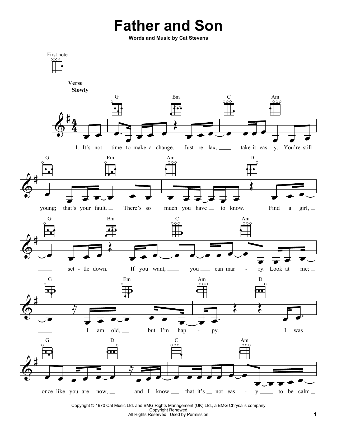Yusuf/Cat Stevens Father And Son sheet music notes and chords arranged for Ukulele